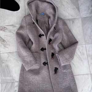 Women's tan wool Hooded Toggle Coat